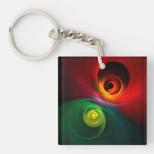 Red Green Yin Yang Modern Abstract Art Pattern #20 Keychain