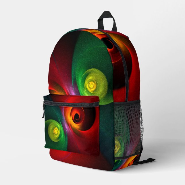 Red Green Yin Yang Modern Abstract Art Pattern #20 Printed Backpack (Back Corner Right)