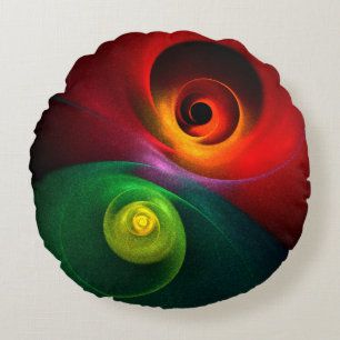 Red Green Yin Yang Modern Abstract Art Pattern #20 Round Pillow