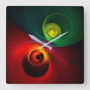 Red Green Yin Yang Modern Abstract Art Pattern #20 Square Wall Clock
