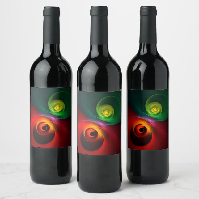 Red Green Yin Yang Modern Abstract Art Pattern #20 Wine Label (Bottles)