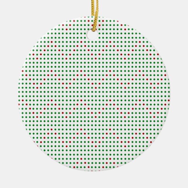 Red Green Zigzag Chevron Dots Pattern Holiday Ceramic Ornament (Front)