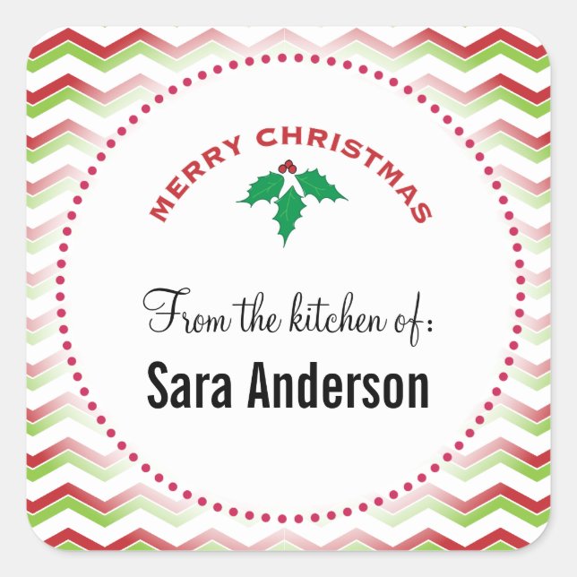 Red & Green Zigzags, From the Kitchen of Square Sticker (Front)