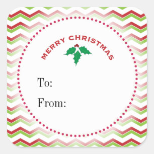 Red & Green Zigzags, Merry Christmas Gift Tag