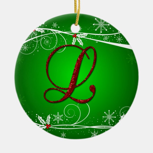 Red Greens Holly Initial L Christmas Ornament (Front)