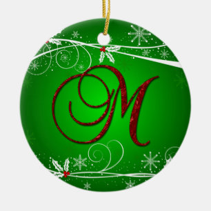 Red Greens Holly Initial M Ornement de Noël