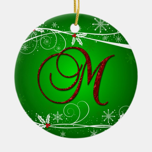 Red Greens Holly Initial M Ornement de Noël (Devant)