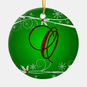 Red Greens Holly Initial O Noël Ornement