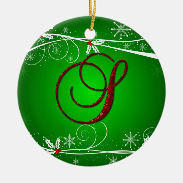 Red Greens Holly Initial S Christmas Ornament (Front)