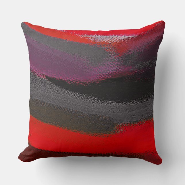 Red Grey Abstract Throw Pillow (Front)