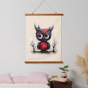 Red Grey and Black Abstract Devil Bird Hanging Tapestry