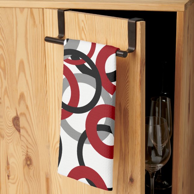 Red, Grey and Black Circles     Kitchen Towel (Thirds Fold)