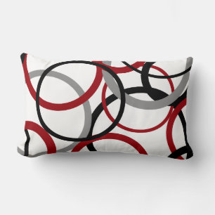 Red, Grey and Black Circles Lumbar Pillow