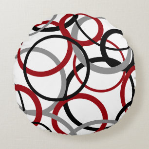 Red, Grey and Black Circles Round Pillow