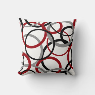 Red, Grey and Black Circles Throw Pillow