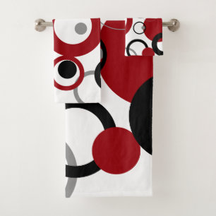 Red, Grey and Black Dots Bath Towel Set