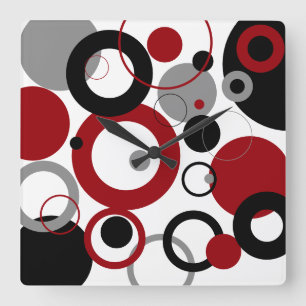 Red, Grey and Black Dots Square Wall Clock