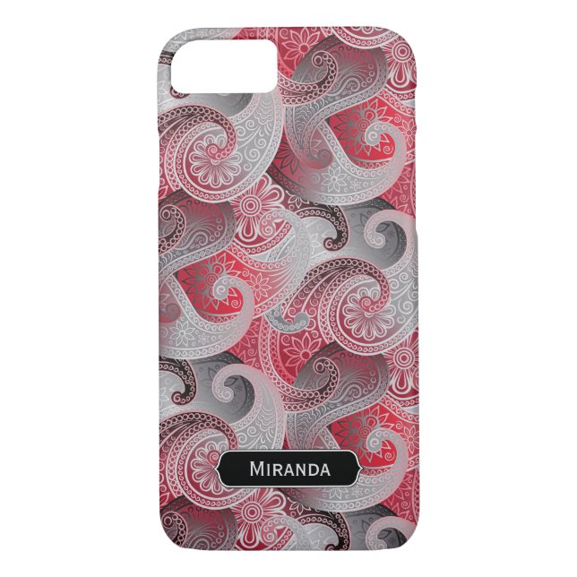 Red Grey and Black Paisley Pattern with Monogram Case-Mate iPhone Case (Back)