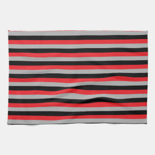 Red, Grey and Black Stripes Kitchen Towel