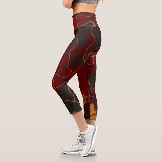 Red, grey and orange Abstract Capri Leggings (Left)