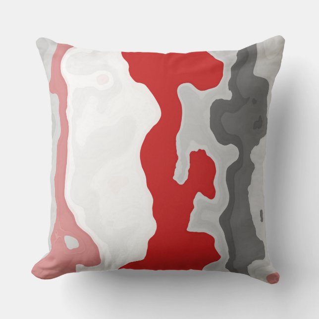 Red, Grey and White Abstract Throw Pillow (Front)