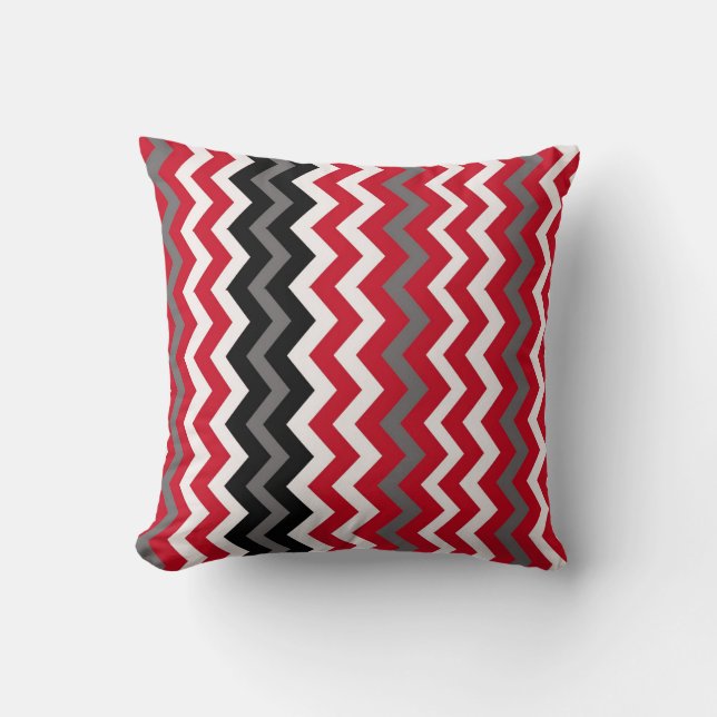 Red,Grey and White Chevron Throw Pillow (Front)