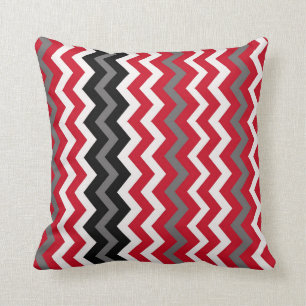 Red,Grey and White Chevron Throw Pillow