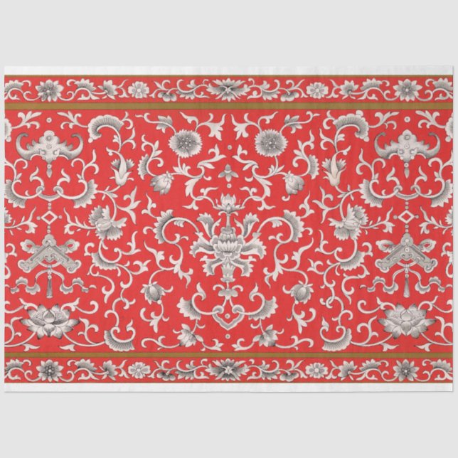 Red, grey and white floral decoupage paper (Front)
