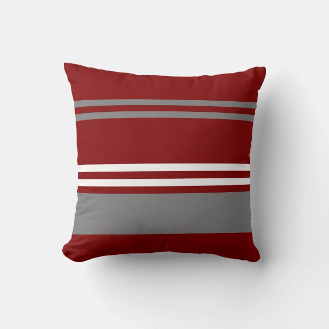 Red, Grey and White Stripe Throw Pillow (Front)