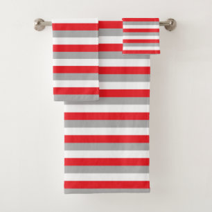 Red, Grey and White Stripes Bath Towel Set