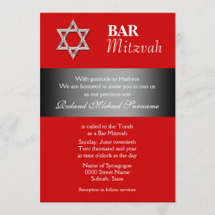 Red grey bar mitzvah celebrations invitation