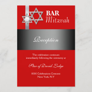 Red grey bar mitzvah RECEPTION Invitation