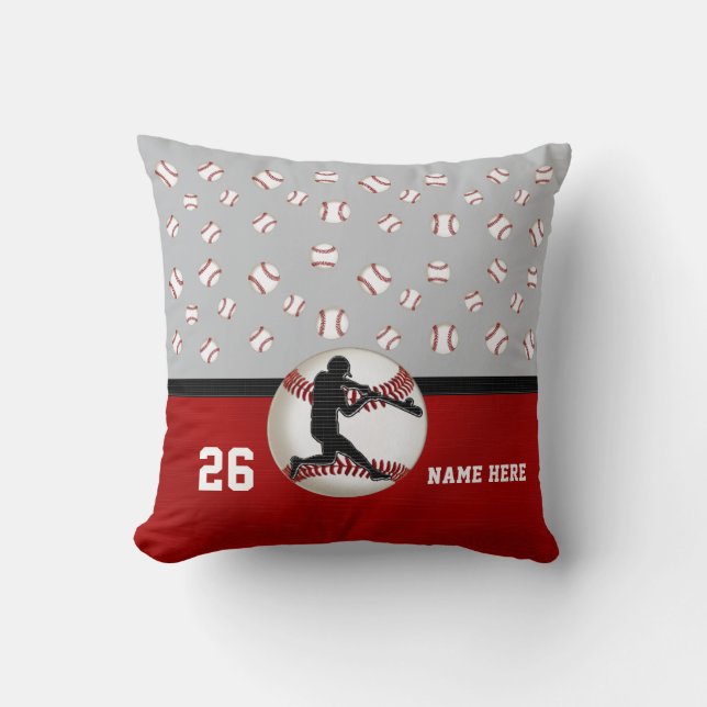 Red Grey Baseball Pillow Personalized Any Colours (Front)