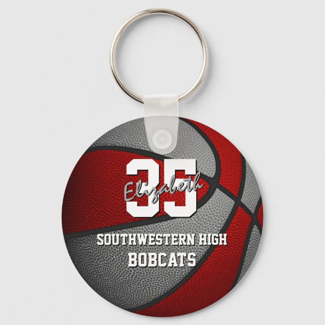red grey basketball team colours keychain (Front)