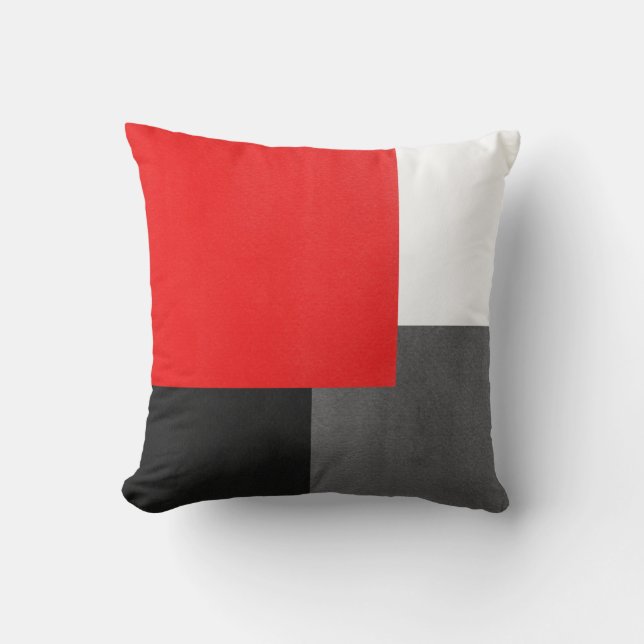 Red Grey Black and White Geometric Block Throw Pillow (Front)