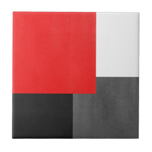 Red Grey Black and White Geometric Block Tile