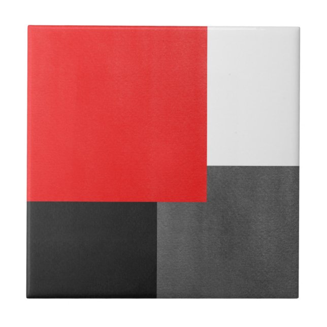 Red Grey Black and White Geometric Block Tile (Front)
