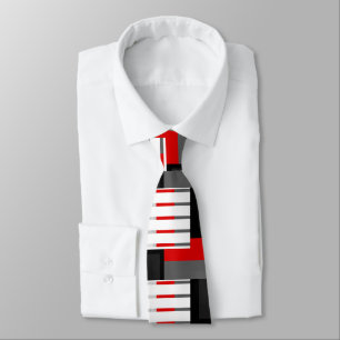 Red Grey Black and White Striped Colour Block Tie