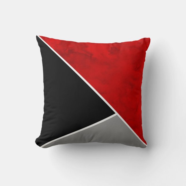 Red Grey Black Colour Block Throw Pillow (Front)