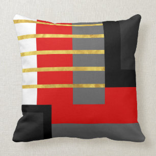 Red Grey Black Gold White Striped Block Throw Pill Throw Pillow