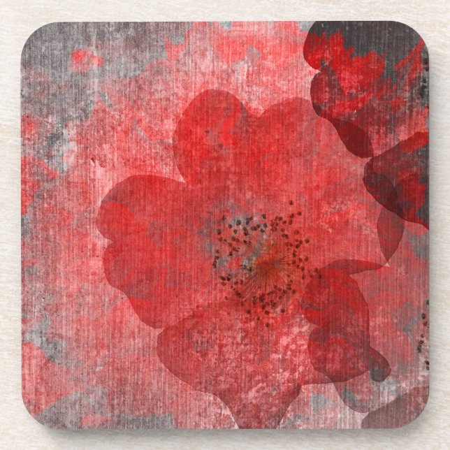 Red Grey Black Grunge Digital Graphic Art Design Coaster (Front)