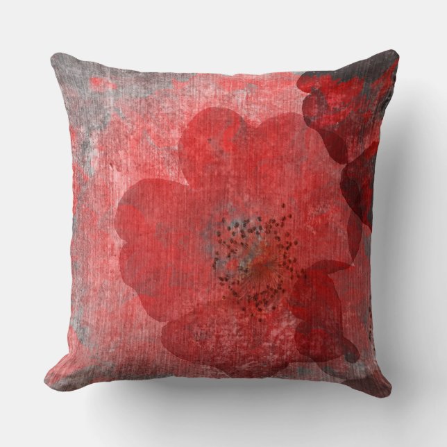 Red grey Black Grunge Digital Graphic Art Design Throw Pillow (Front)