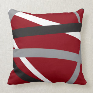 RED GREY BLACK STRIPES DESIGN Retro Throw Pillow