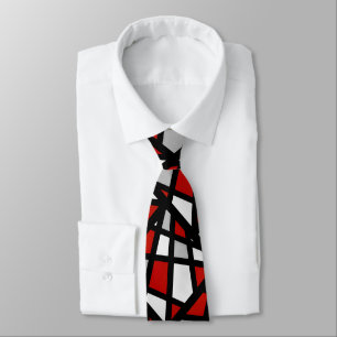 Red Grey Black White Abstract Geometric Tie