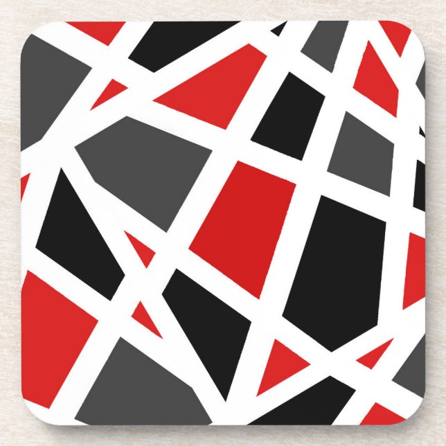 Red Grey Black White Geometric 2 Coaster (Front)