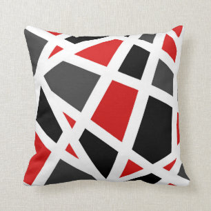 Red Grey Black White Geometric 2 Throw Pillow