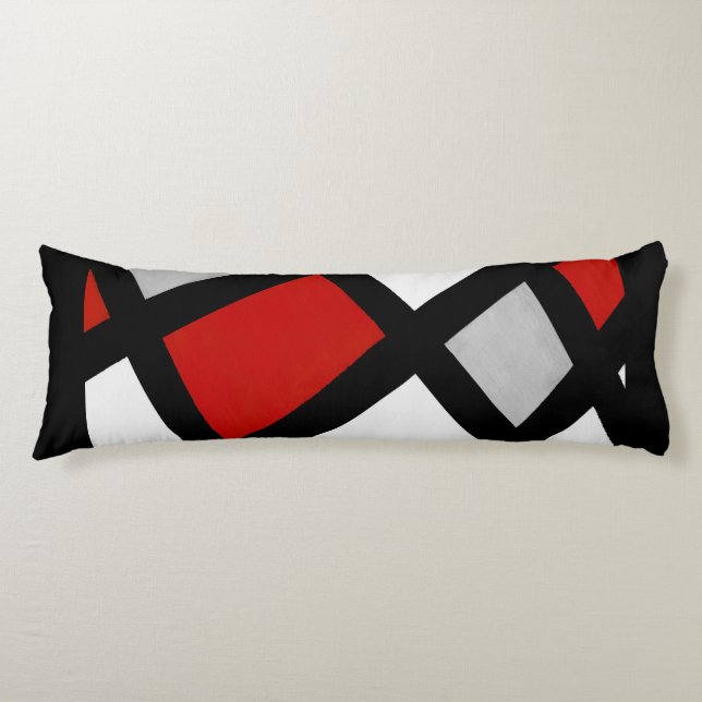 Red Grey Black White Geometric Body Pillow (Front)