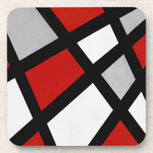 Red Grey Black White Geometric Coaster