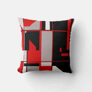 Red Grey Black White Geometric Mosaic-like Design Throw Pillow