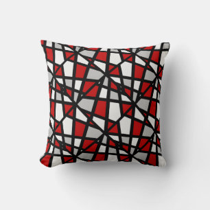Red Grey Black White Geometric Pattern Throw Pillow
